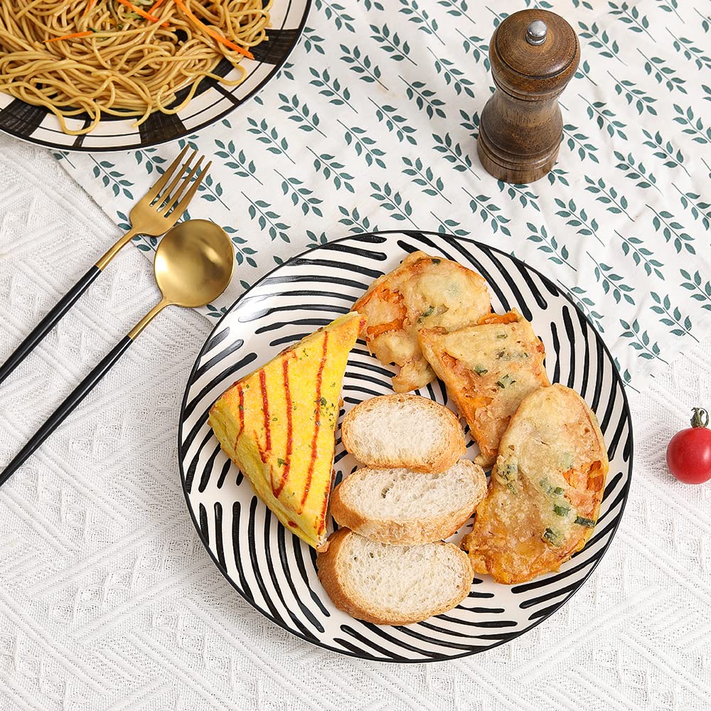 AHX 10-Inch Ceramic Dinner Plates Set of 6 - Modern Black Porcelain Round Plates for Dining | Dishwasher, Microwave & Oven Safe - Perfect for Family Meals, Dinner Parties & Restaurant-Style Presentation