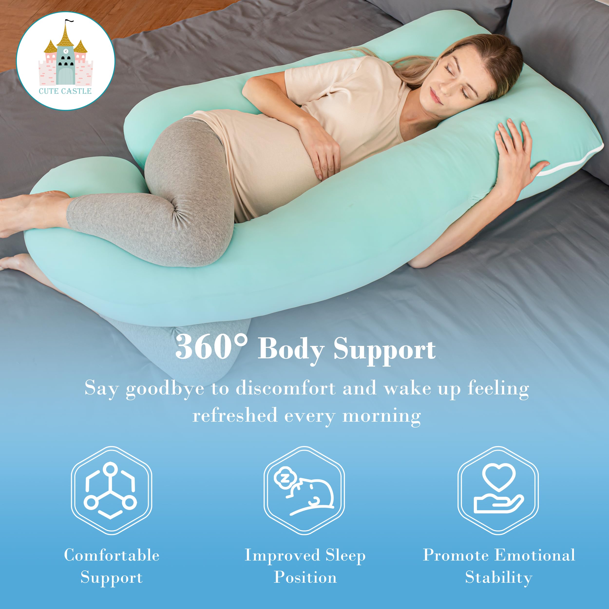 **Premium U-Shape Pregnancy Pillow for Women - Soft Cooling Maternity Body Pillow with Removable Cover - Full-Size 57 Inch Support for Back, Belly & Hips - Ideal for Sleeping, Nursing & Relaxation - Turquoise**