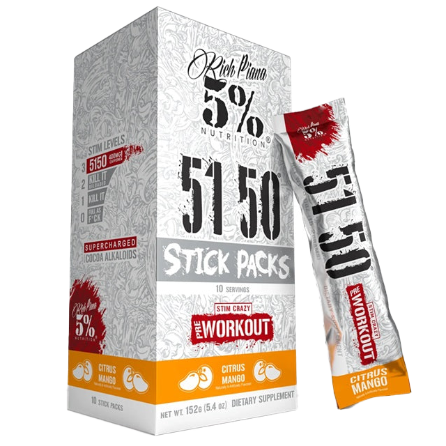 5% Nutrition 5150 Pre-Workout Energy Stick Packs - 10 Count (15.2g Each) | Boost Performance & Focus for Gym, Running & Sports Training