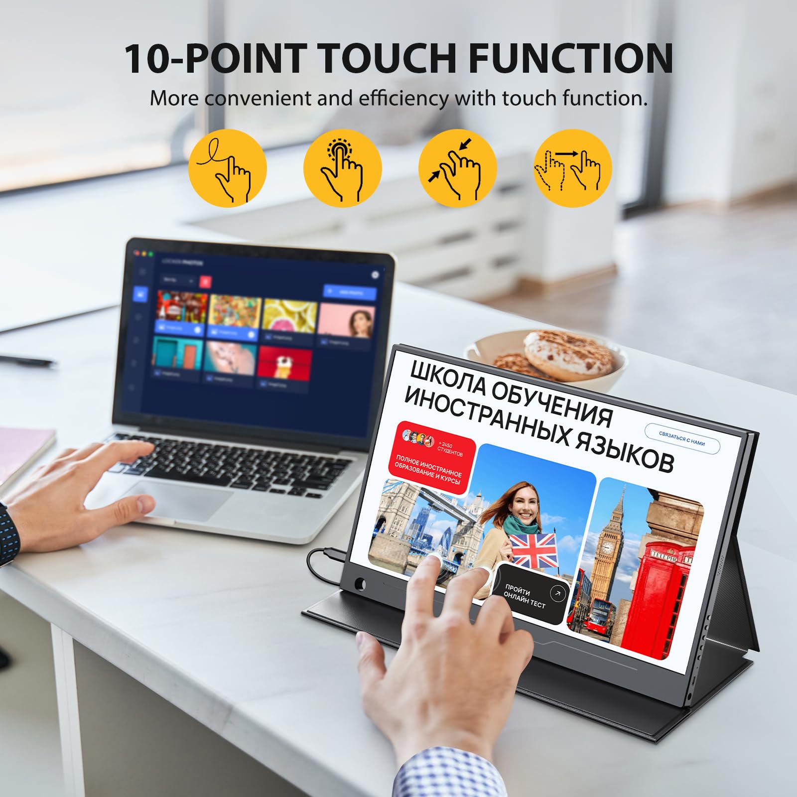 UPERFECT 14 Zoll Tragbarer Touchscreen Monitor, 1920×1080 FHD IPS Ultra-Dünner Zweitbildschirm für Laptop, Smartphone & Spielkonsole, VESA-Montage, Ideal für Büro, Gaming & Unterwegs