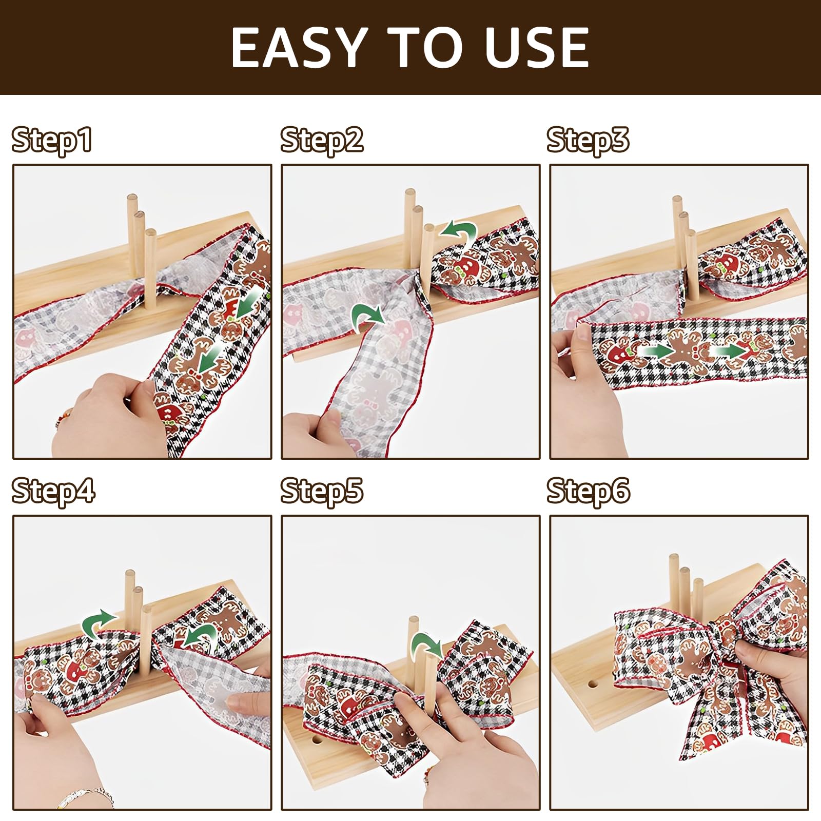 Adjustable Wooden Bow Maker Tool - Portable DIY Ribbon Bow Tie Machine for Holiday Wreaths, Gift Wrapping & Craft Decorations (Model E) | Lightweight Handmade Bow Maker for Christmas, Wedding, Party Decorations