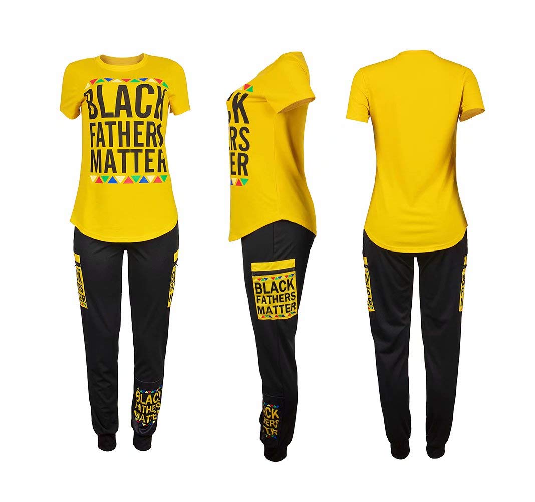 Women's 2-Piece Outfit - Black 'Fathers Matter' Short Sleeve T-Shirt with Bodycon Pants Set | Casual Tracksuit & Jumpsuit Alternative for Streetwear, Gym, or Lounge Wear
