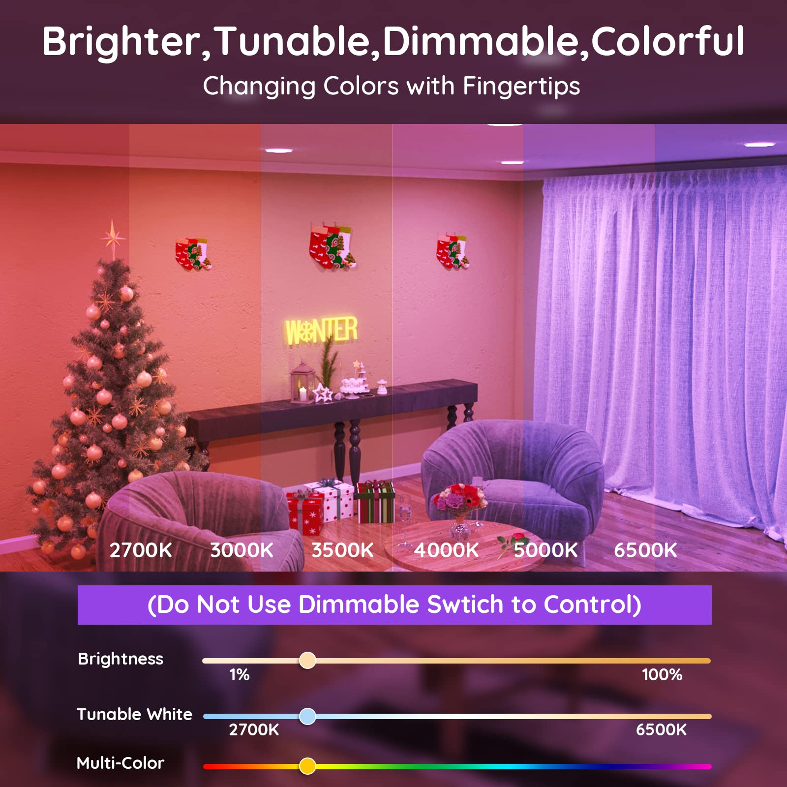 Smart LED Light Bulbs 4 Pack - 1600 Lumens Dimmable BR30 RGBWW Color Changing Bulbs with WiFi & Bluetooth, Works with Alexa & Google Assistant, Music Sync Flood Lights for Home Theater, Party & Bedroom Lighting