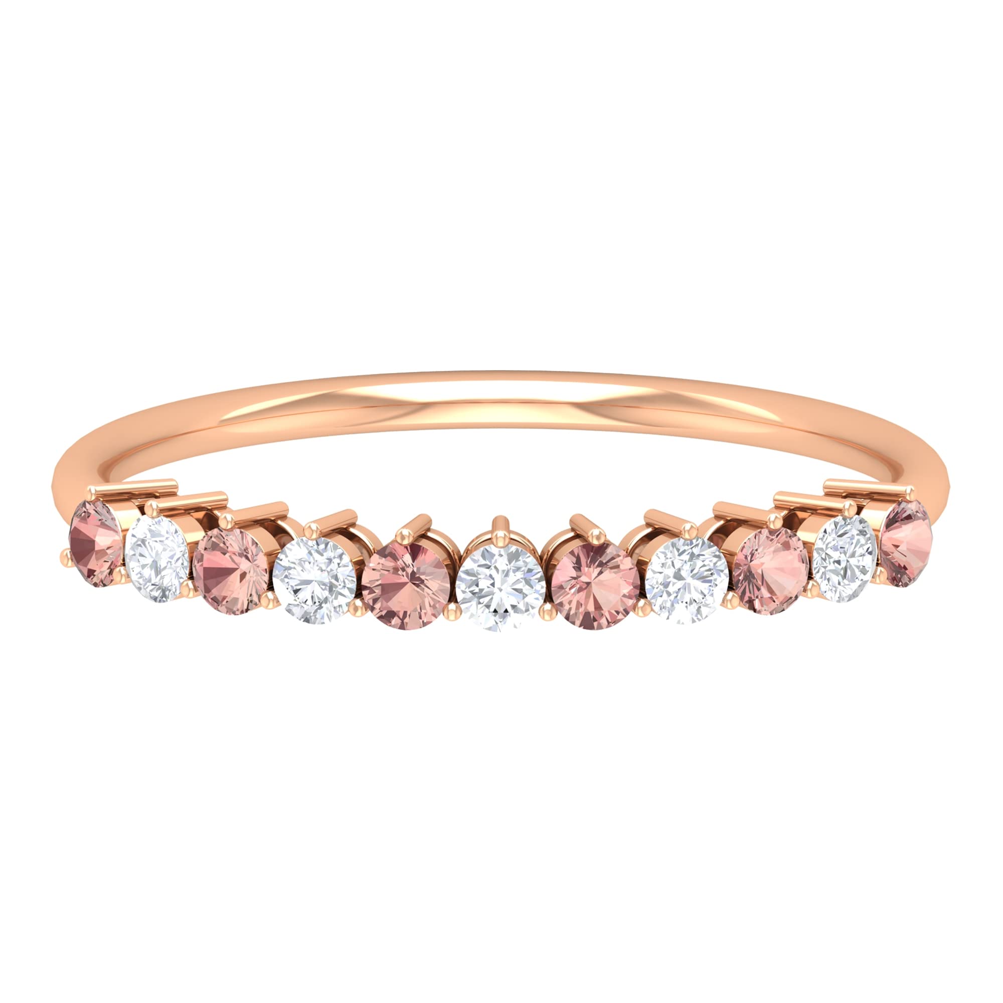 1/2 CT Morganite and Diamond Ring - 14K Solid Gold Half Eternity Band with Alternating Morganite & Diamonds for Women | Perfect for Engagement, Anniversary, Valentine's Day & Special Occasions