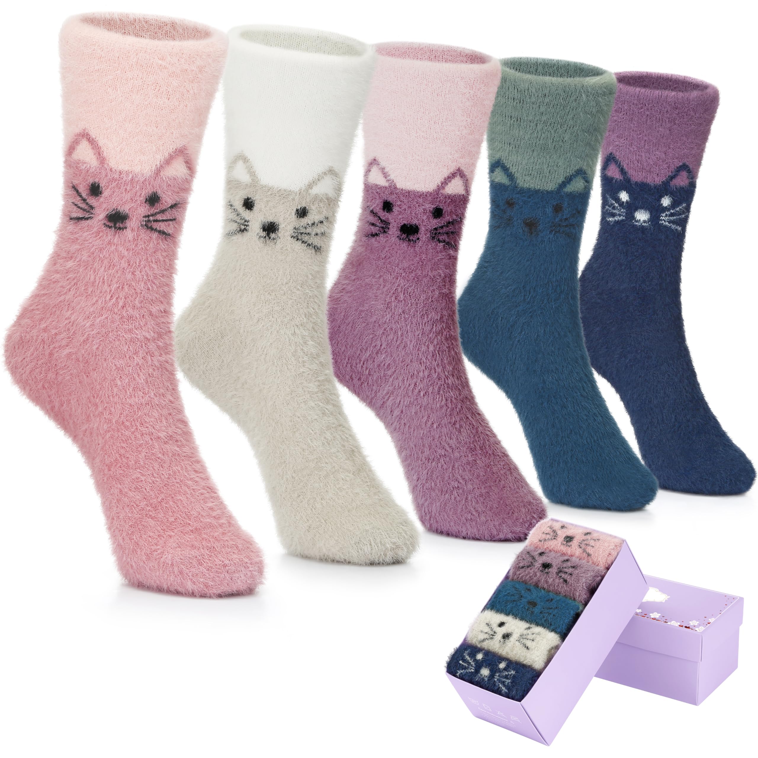 Cozy Warm Fuzzy Socks for Women - Soft Fluffy Winter Socks with Cute Cat Design | Perfect Gift for Women & Girls | Ideal for Lounge, Sleep & Cold Weather Comfort