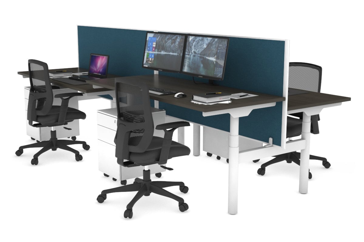 Flexi Premium Height Adjustable 4-Person H Bench Workstation - White Frame [1600L x 700W] - Ideal for Office, Coworking Spaces & Home Offices