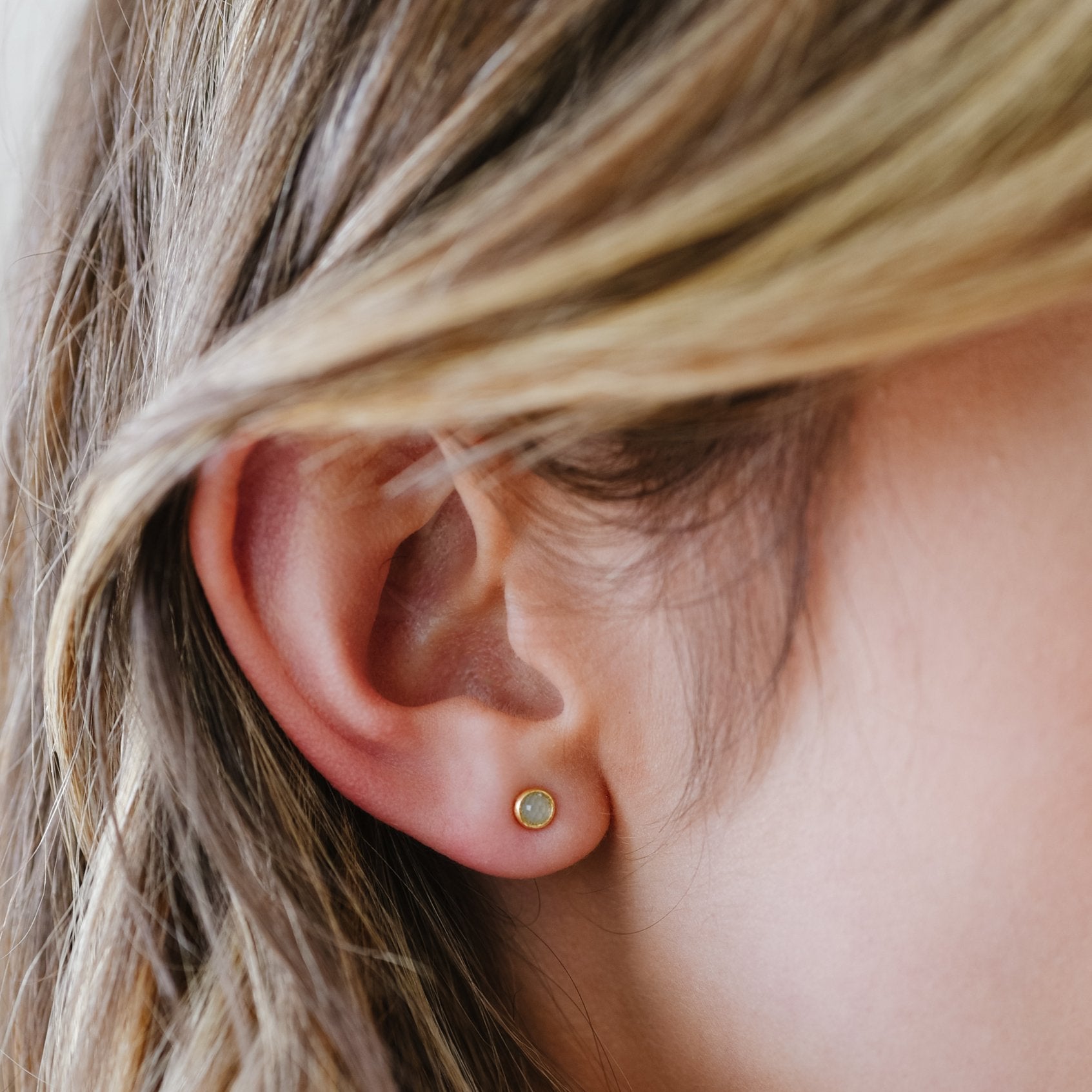 Aqua Chalcedony & Gold Tiny Protect Stud Earrings - Elegant Jewelry for Women, Perfect for Everyday Wear, Gifts & Special Occasions