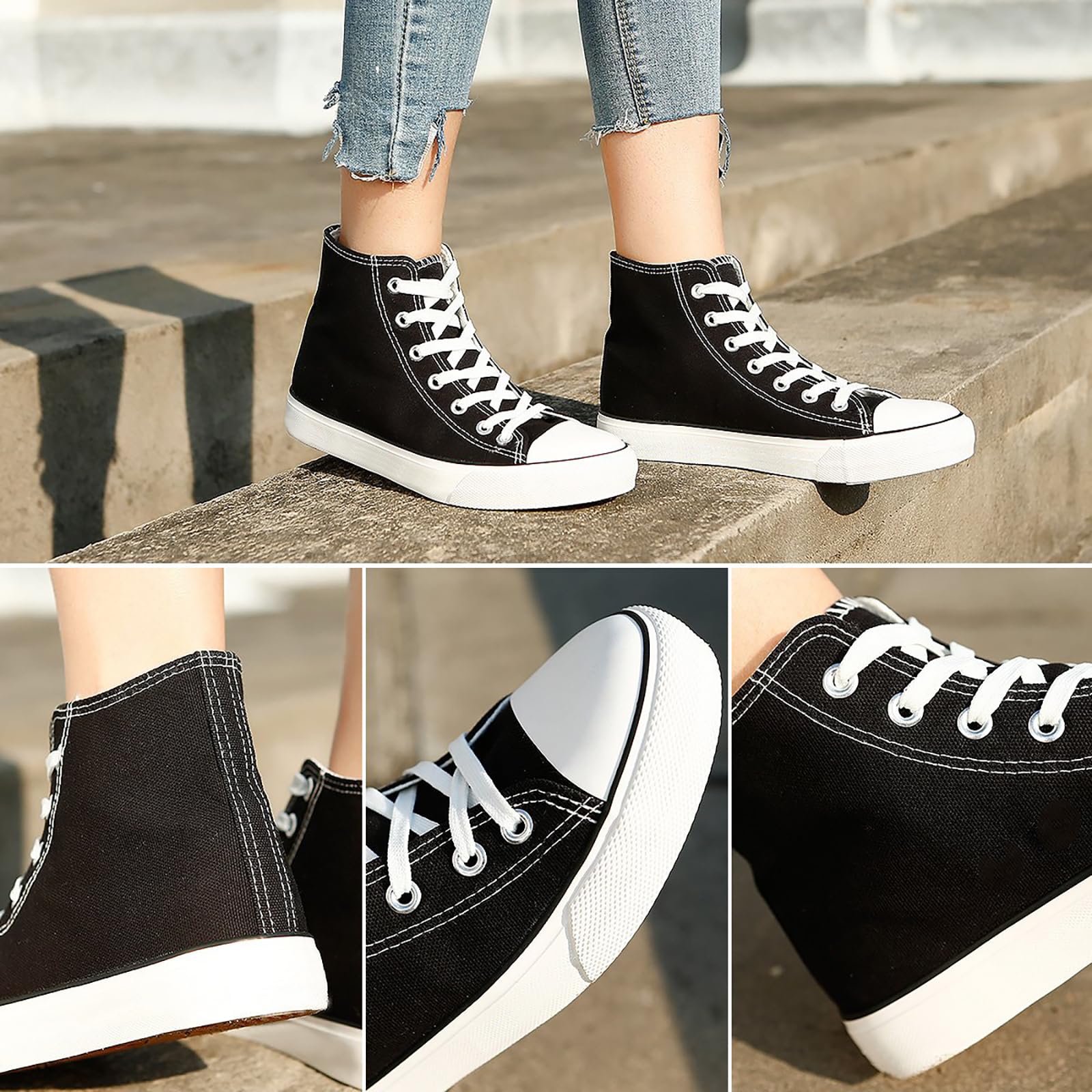 Women's High Top Canvas Sneakers - Comfortable Lace Up Casual Walking Shoes for Women - Perfect for Everyday Wear, Gym, and Outdoor Activities