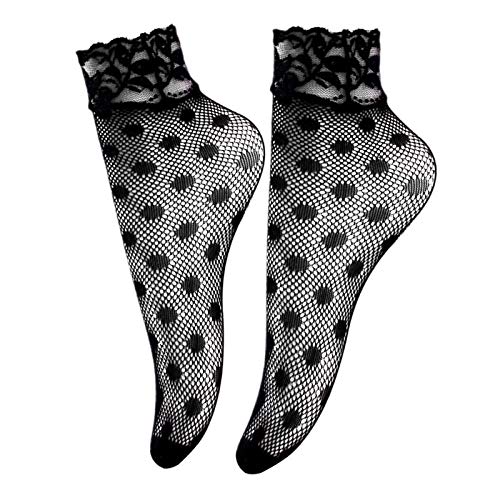 Vintage Floral Lace Ankle Socks for Women - 3 Pairs Breathable Mesh Summer Socks, Elastic Fishnet Socks for Lolita Fashion, Dress & Casual Wear - Black Style B