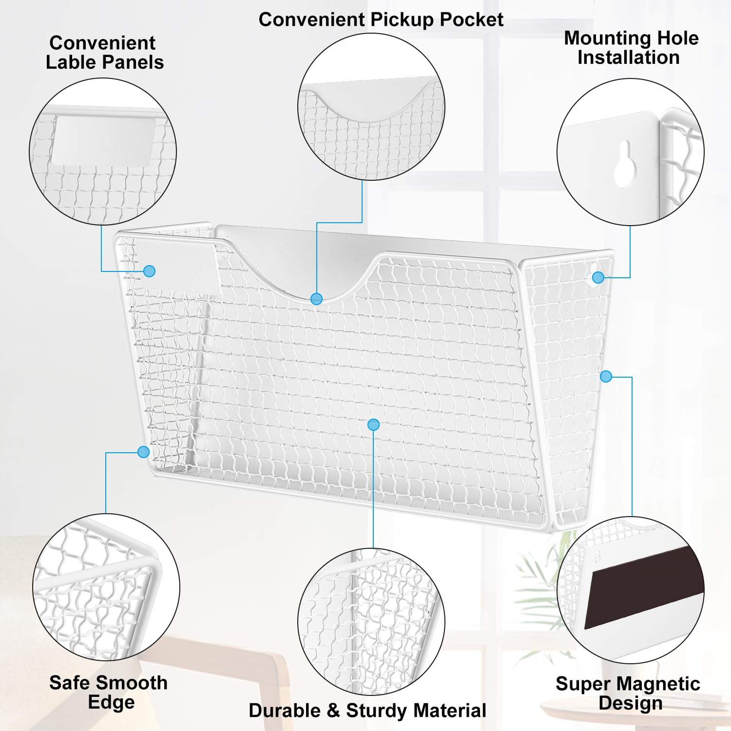 MFTEK Magnetic File Holder - 3-Pocket Wall Organizer for Paper, Mail & Magazines - No Drilling Hanging Storage Rack for Fridge, Cabinet, Office & Classroom (White) - Perfect for Home, Office & School Organization