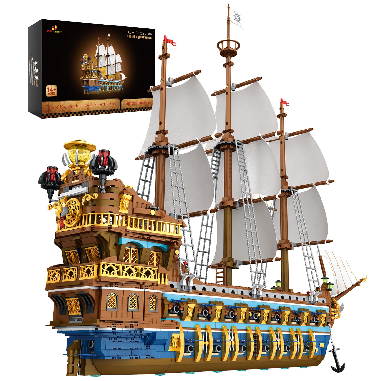 JMBricklayer Pirate Ship Building Set for Adults - 3162 Piece Royal Fleet Ship Model with Tiered Design, Creative Pirate Toy Building Blocks for Teens & Adults | Perfect Gift for Collectors & DIY Enthusiasts | Great for Home Decoration, Display & Stress Relief