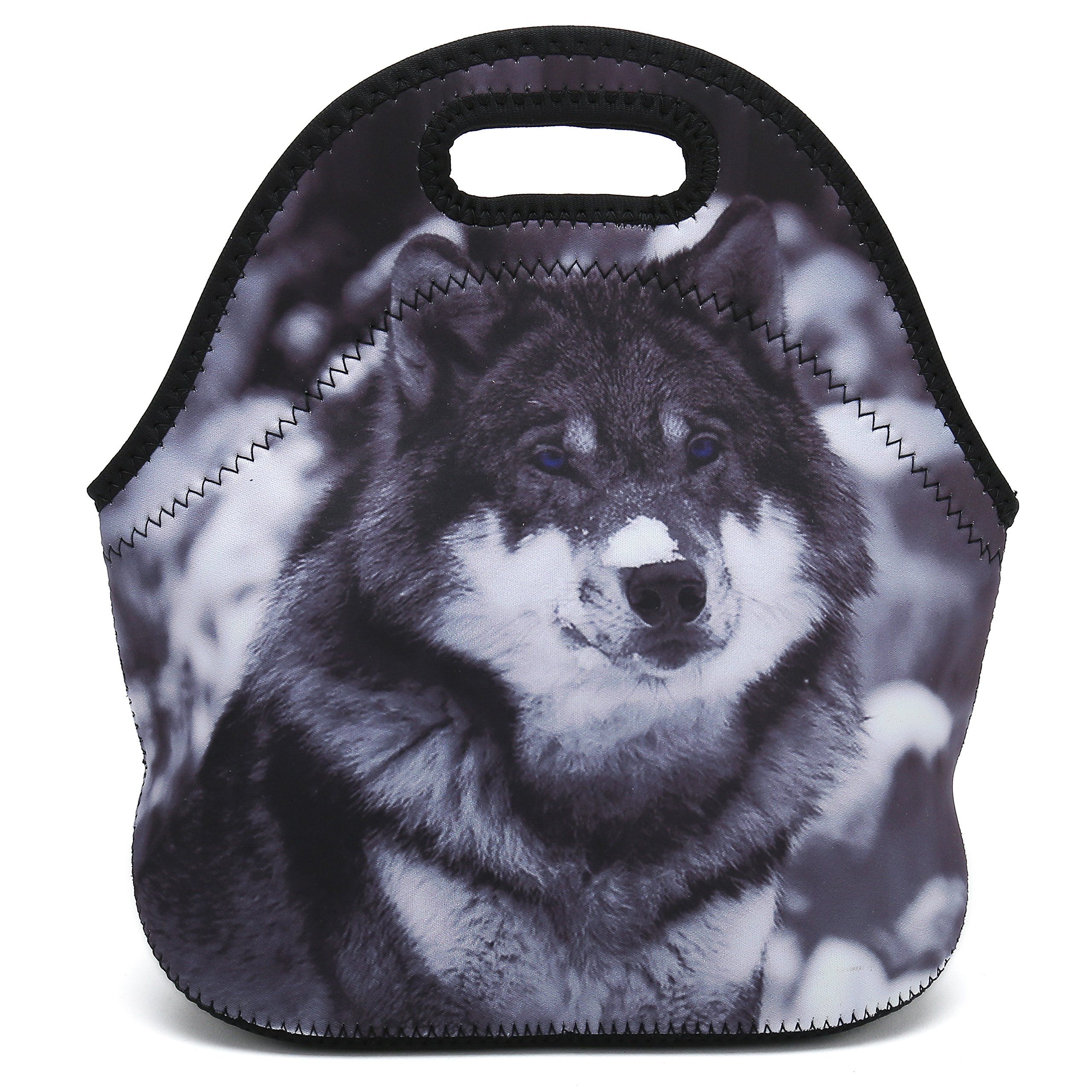 Premium Neoprene Insulated Lunch Bag for Women, Men & Kids - Thick Thermal Lunch Box with Water Bottle Holder - Lightweight & Durable for Travel, Picnic, School, Office - Perfect for Keeping Meals Fresh at Work, Outdoor Adventures or Daily Commute (Snow Wolf)