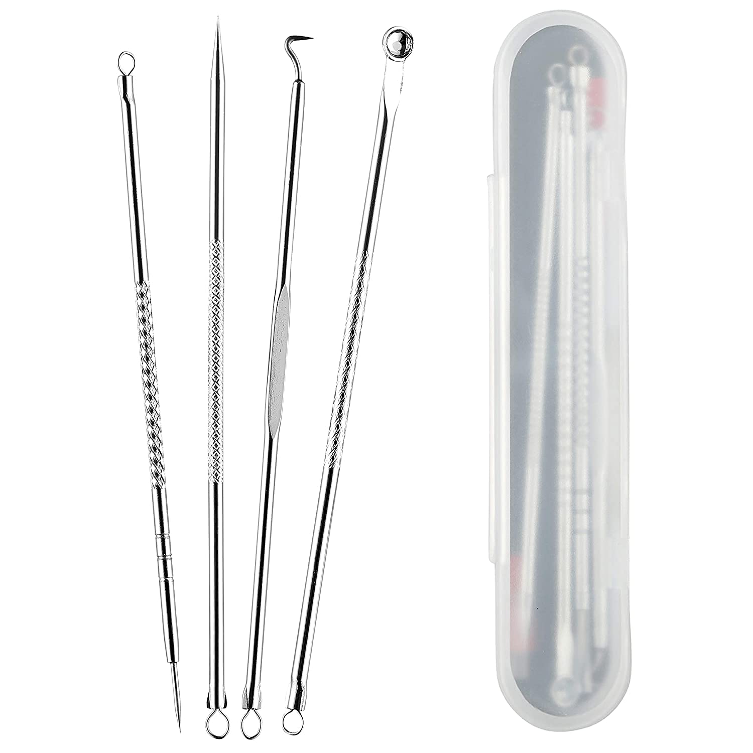 Professional Blackhead & Acne Removal Kit - 4 Pcs Stainless Steel Comedone Extractor Tools for Women & Teens - Perfect for Facial Skincare & Blemish Treatment at Home or Salon