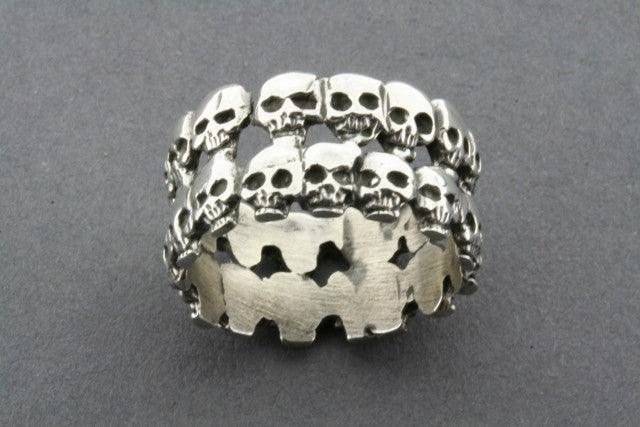 Sterling Silver Double Skull Band Ring - Gothic Jewelry for Men & Women, Perfect for Halloween, Punk Fashion, and Rock Style Outfits