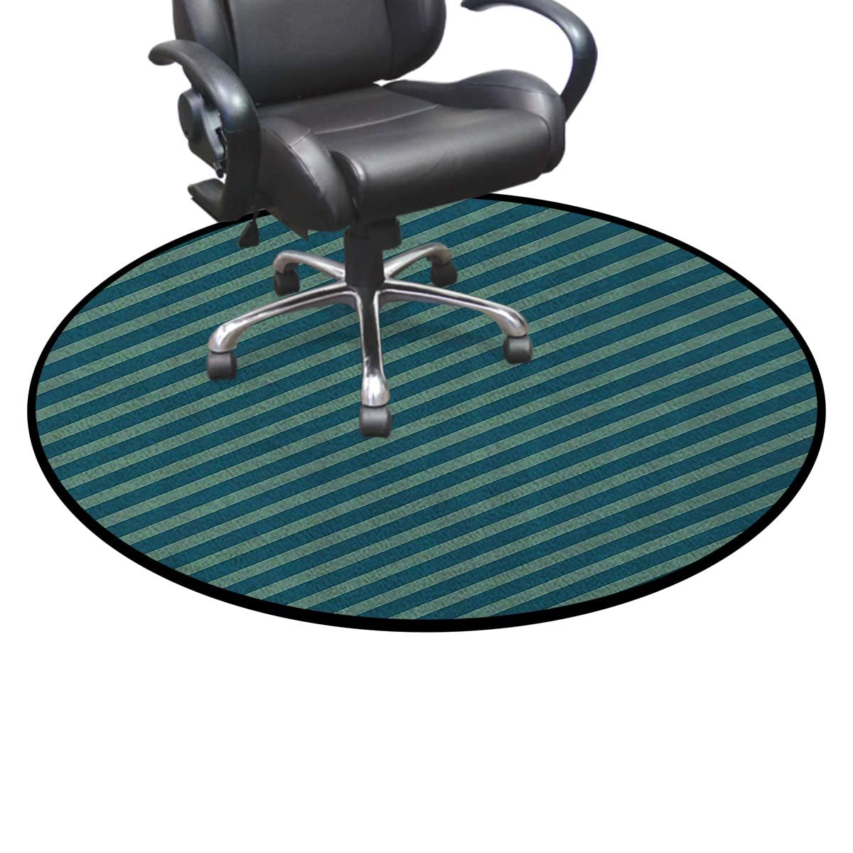 Blue Green Hardwood Floor Gaming Chair Mat - 35.5 Inch Diagonal Retro Design Non-Slip Office Mat for Rolling Chairs, Living Room & Study - Protects Hardwood Floors from Scratches (Striped Pattern)