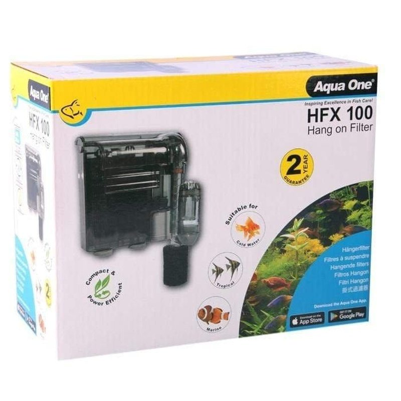 Aqua One HFX 100 Hang On Back Filter for Aquariums - 26 Gallon (100L) Capacity, 92 GPH (350L/h) Flow Rate - Ideal for Freshwater & Saltwater Fish Tanks, Terrariums & Small Aquatic Habitats