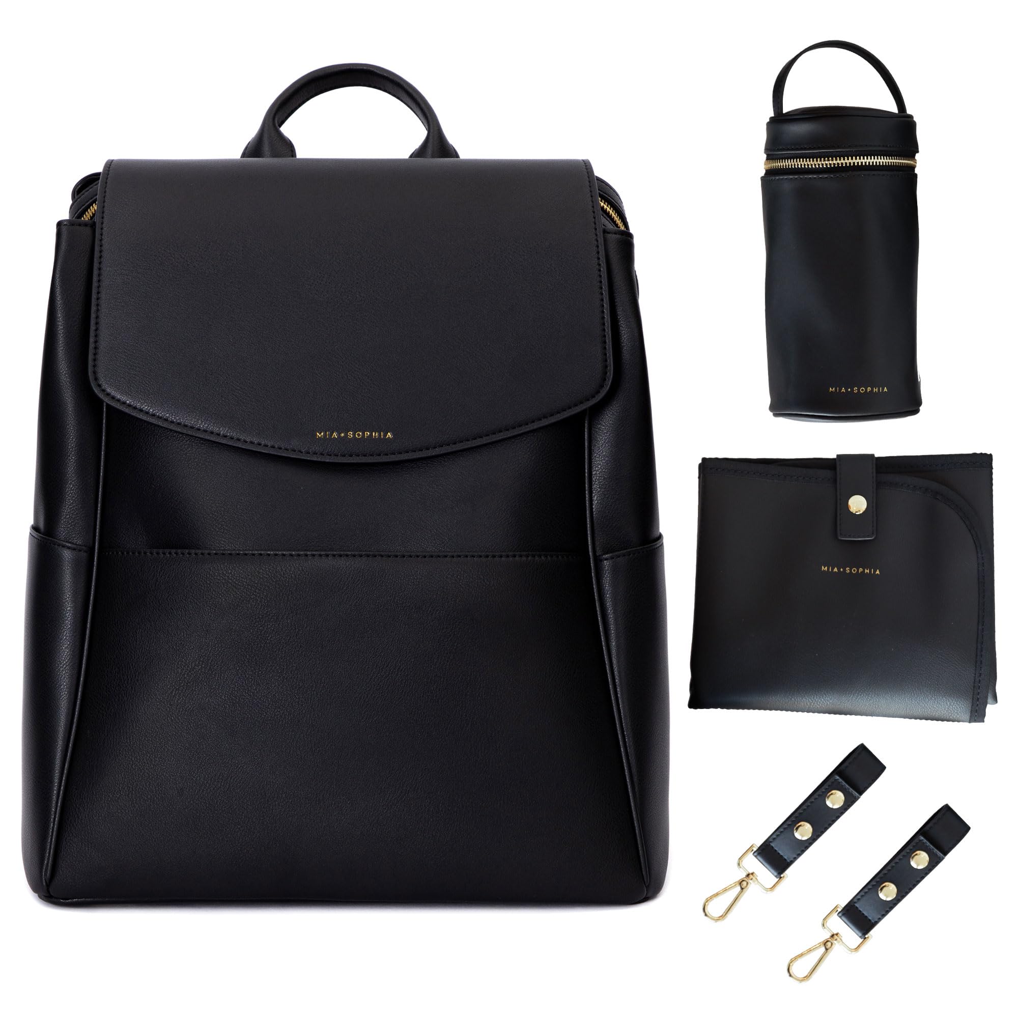 Premium Leather Diaper Bag Backpack with USB Charging Port, Insulated Bottle Pocket & Stroller Straps - Includes Changing Pad - Perfect for Baby Essentials Organization (Black Olivia) - Ideal for Travel, Daycare & On-the-Go Parents