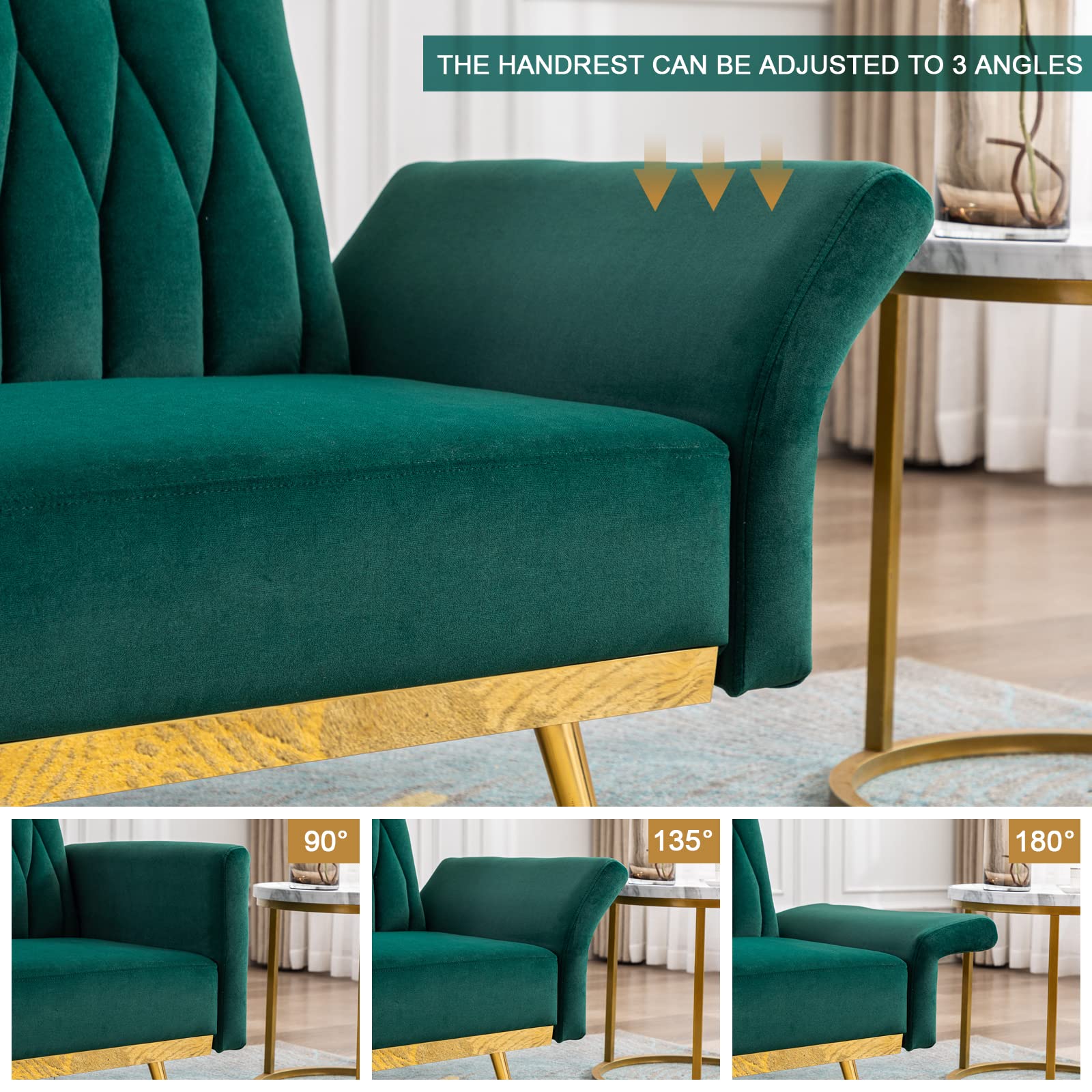 Modern Velvet Single Sofa Chair with Ottoman - Adjustable Armrests for Living Room, Bedroom & Office