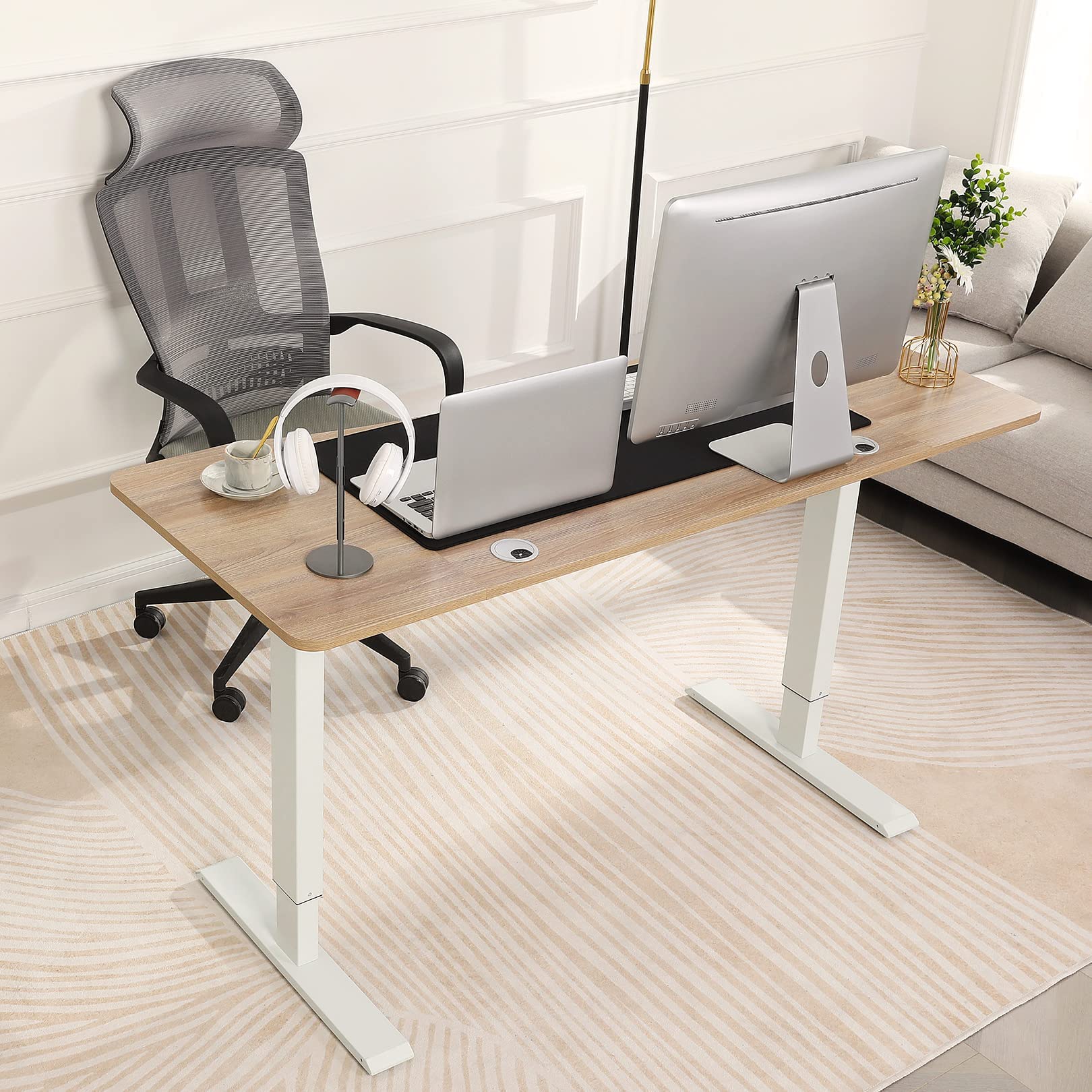 Adjustable Height Electric Standing Desk 70 x 27 Inches - Sit Stand Home Office Desk with Memory Preset & Wheels, Rustic Oak Finish for Computer Workstation - Perfect for Remote Work, Gaming & Ergonomic Workspace Setup