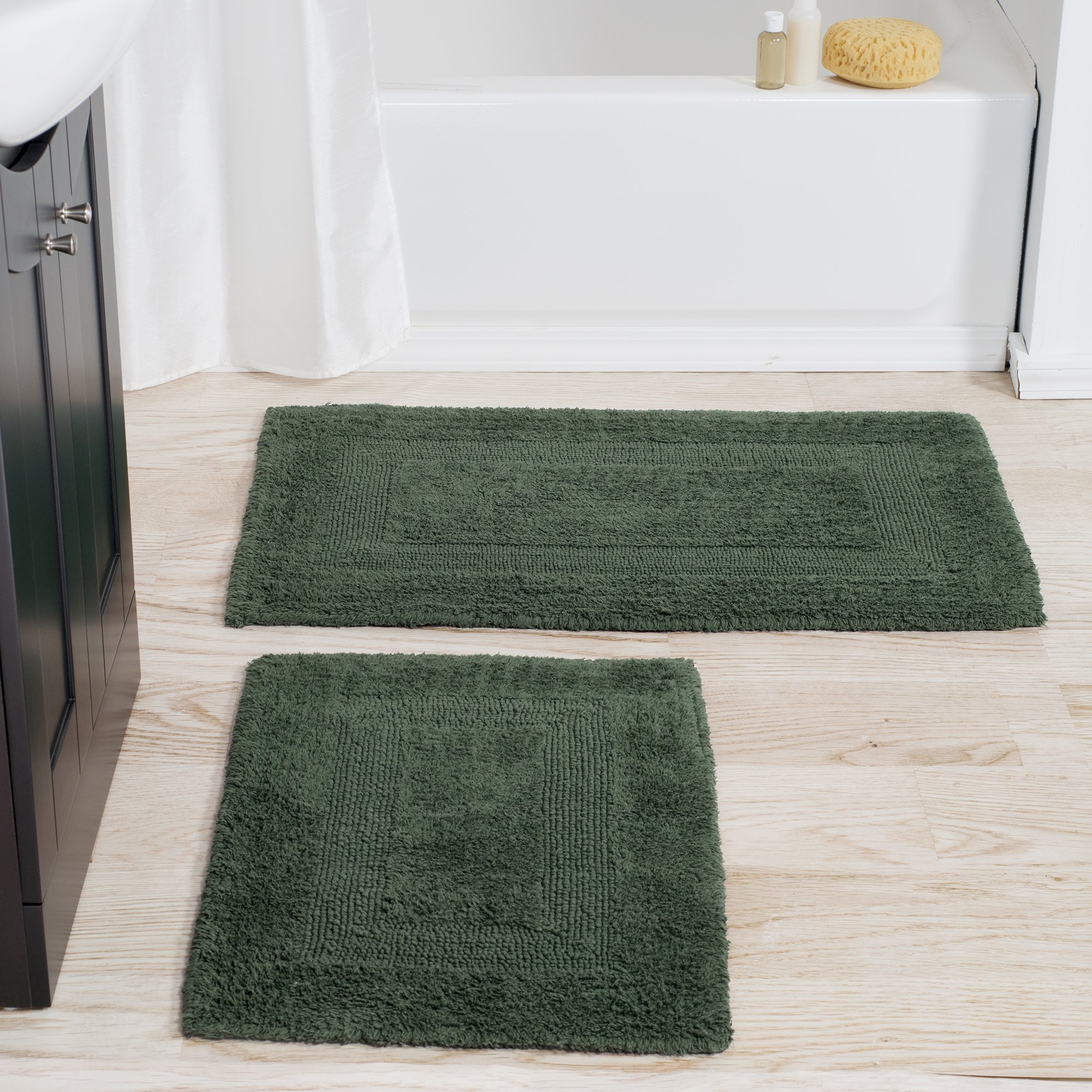Lavish Home 2-Piece Cotton Bathroom Rug Set - Super Absorbent Machine Washable Bath Mats for Bathroom, Kitchen & Laundry Room - Soft Non-Slip Floor Mat (Green) - Perfect for Bathroom Decor, Shower Mats & Home Essentials