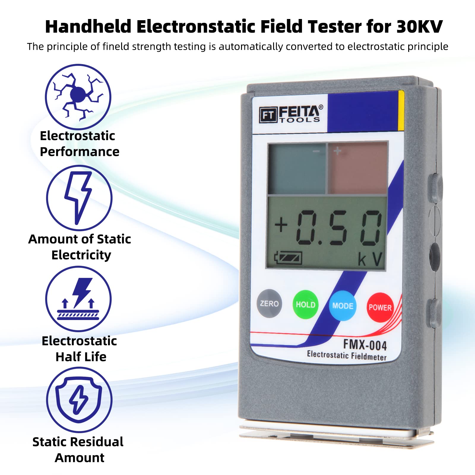 FEITA Upgraded Handheld Electrostatic Field Meter 0-30KV - Portable ESD Tester for Static Electricity Detection on Textile, Fiber, Paper, Rubber & Plastic - Ideal for Industrial Safety, Quality Control & Laboratory Measurements