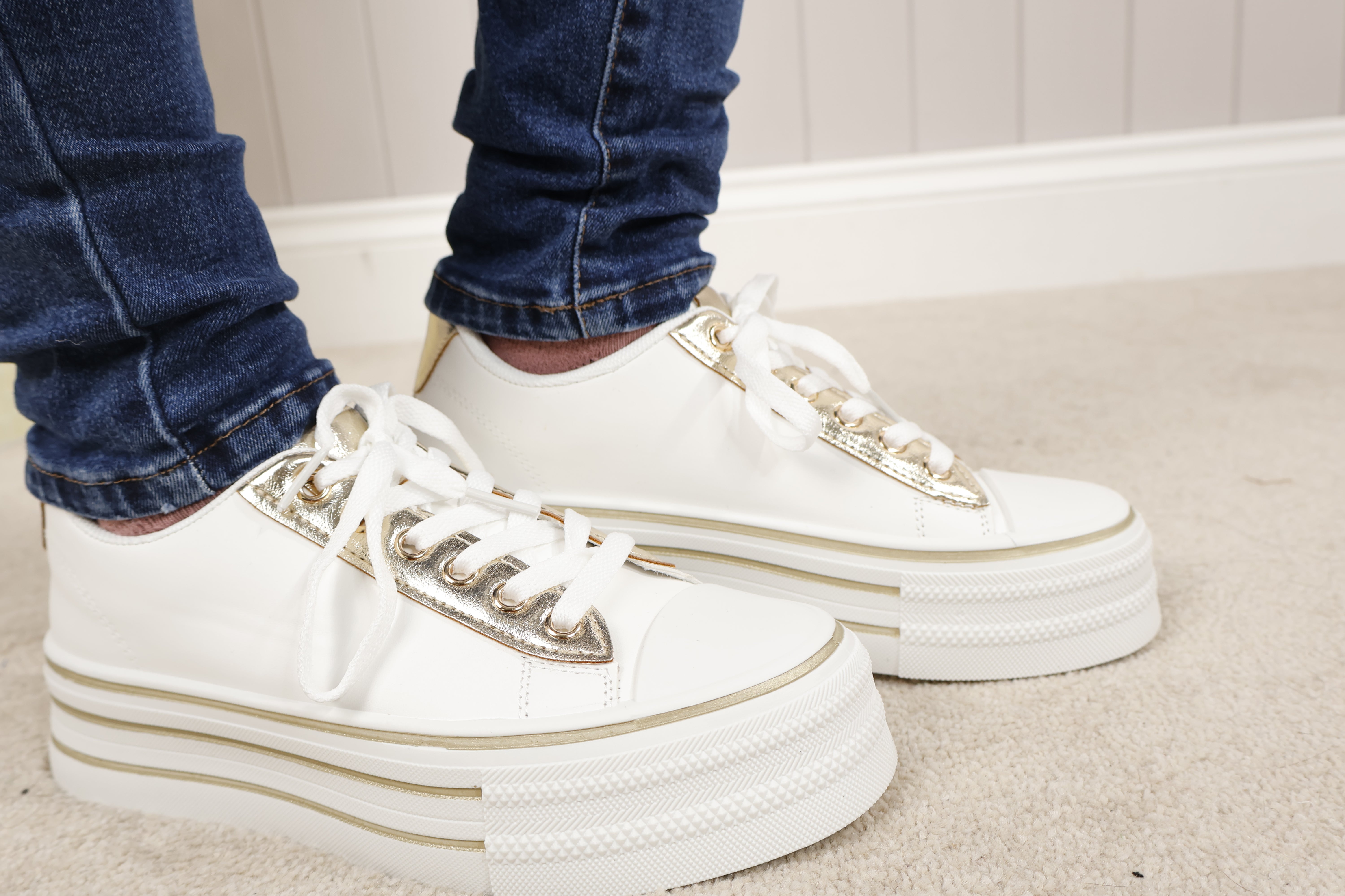 Vivica Women's Platform Sneakers White & Gold - Fashionable Comfort for Casual Wear, Walking & Everyday Outfits