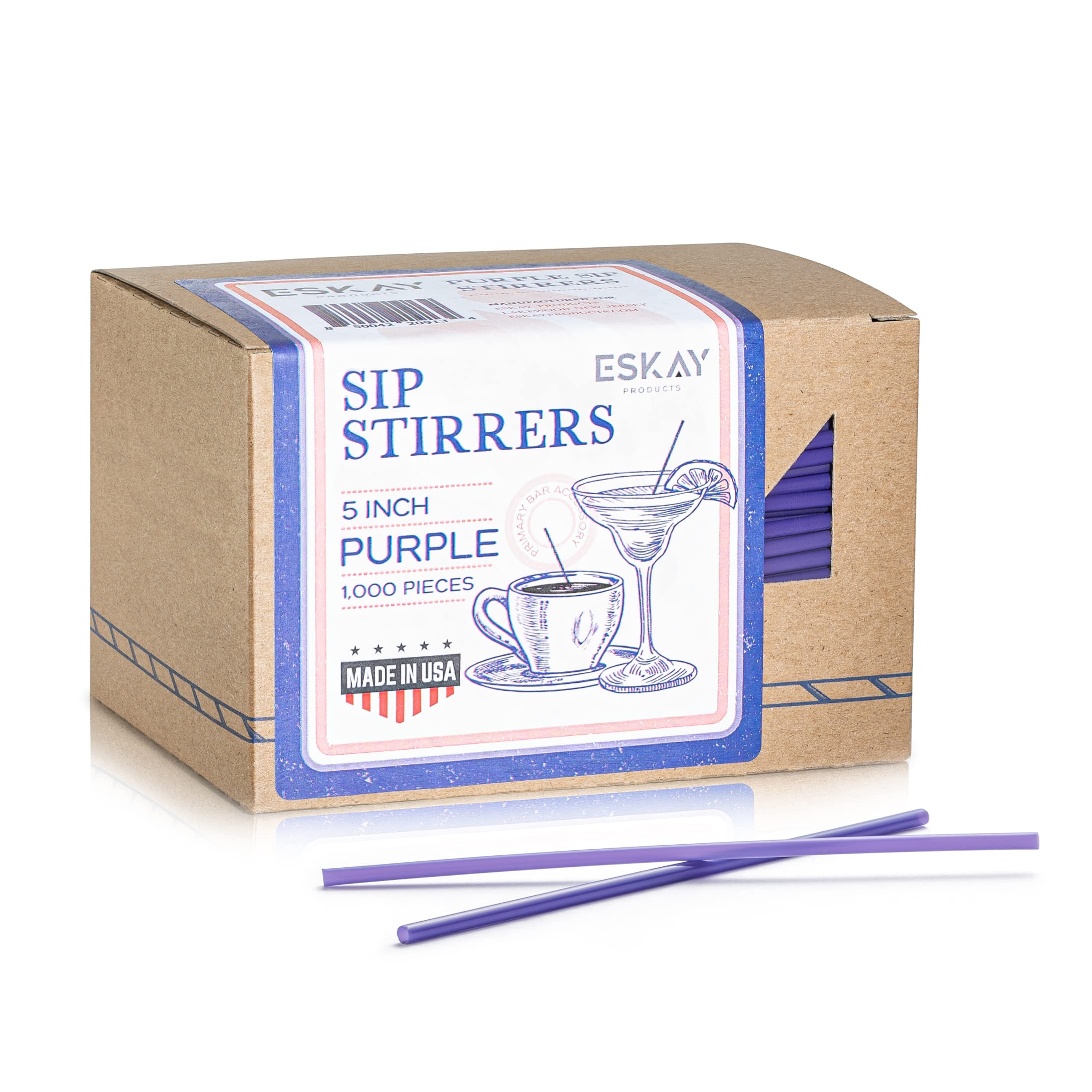 1000 Pack 5-Inch Purple Plastic Coffee Stirrers & Cocktail Straws - Disposable Stir Sticks for Coffee Bars, Restaurants, and Home Use - Made in USA (Perfect for Iced Coffee, Tea, Smoothies, and Beverage Mixing)