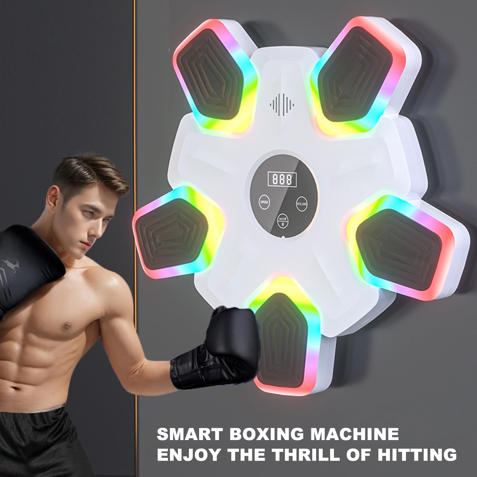 Bluetooth Smart Boxing Trainer with LED Display & Boxing Gloves - Music Boxing Machine for Kids & Adults - Wall Mount Punching Target for Home, Office & Gym Workouts - Perfect for Fitness Training, Stress Relief & Interactive Exercise