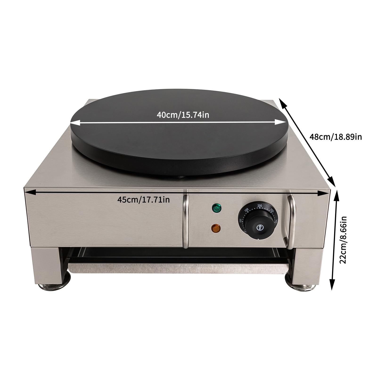 Commercial Electric Crepe Maker Machine - 16 Inch Non-Stick Large Griddle with Adjustable Temperature 50-300°C, 1650W 110V Stainless Steel Pancake Maker - Perfect for Restaurants, Cafes, and Home Breakfast Cooking