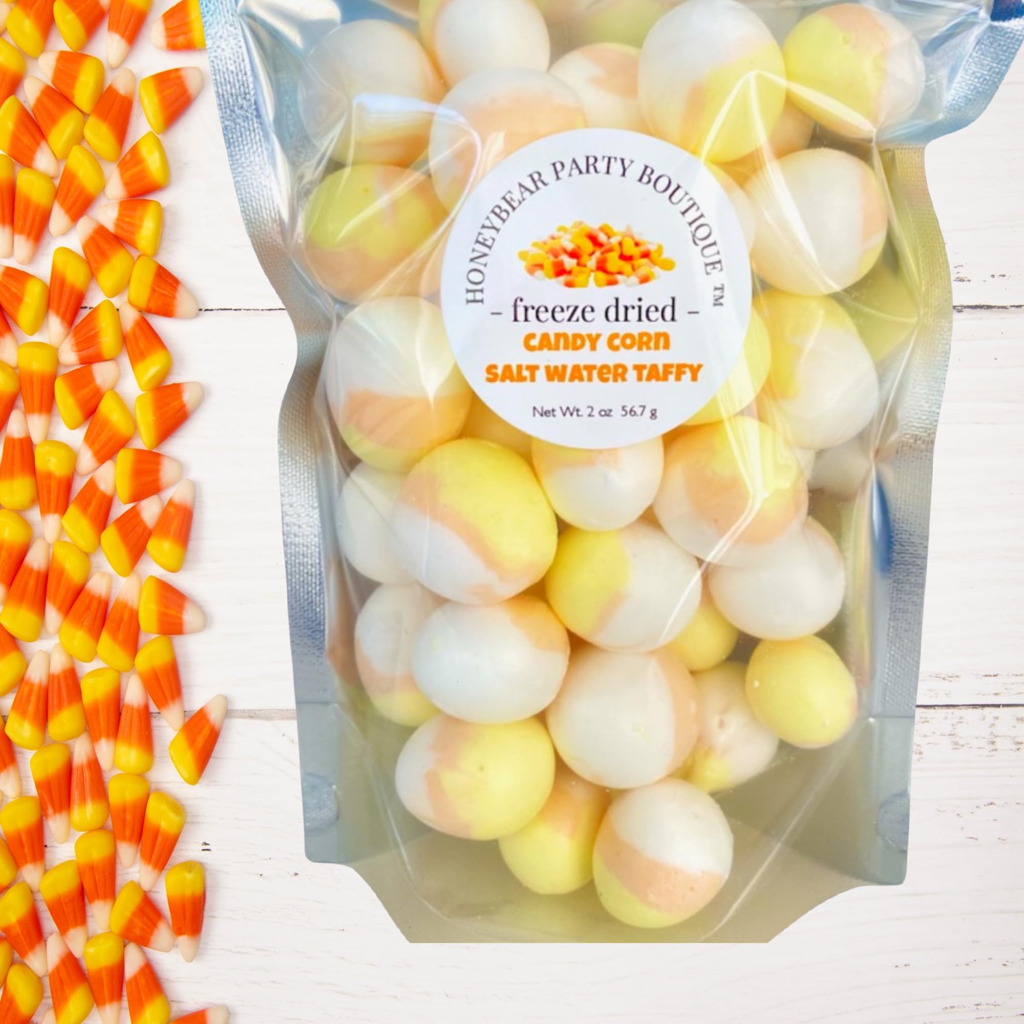 Freeze Dried Candy Corn Salt Water Taffy - 2 oz Box - Halloween & Thanksgiving Treats - Perfect for Party Favors, Gift Baskets & Fall Festivals