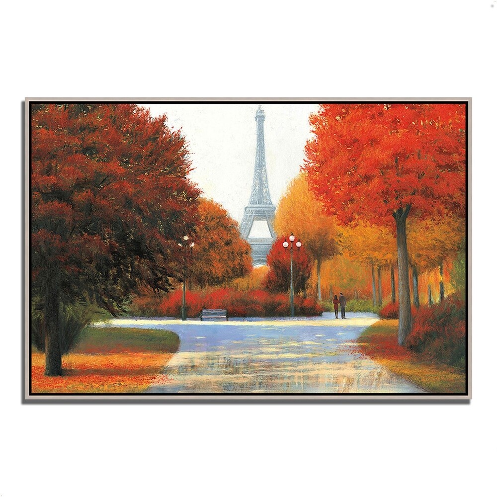 Autumn in Paris Couple Romantic Painting by James Wiens - Fine Art Giclee Print on Gallery Wrapped Canvas - Perfect for Living Room, Bedroom & Wedding Gift