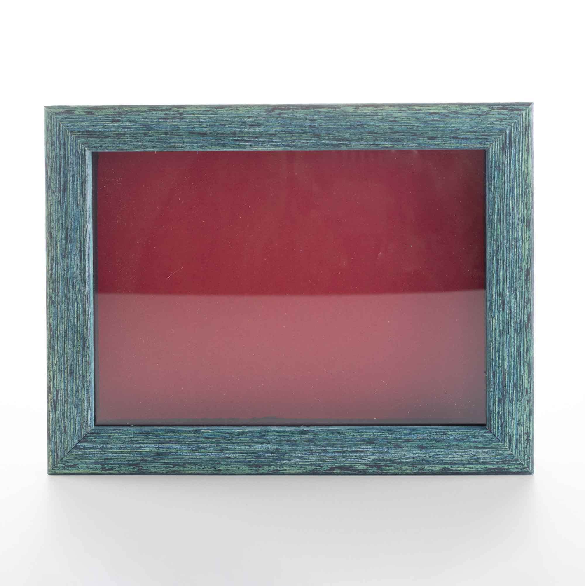Rustic Blue 14x22 Shadow Box Frame - Solid Wood Display Case with Red Acid-Free Backing, UV Protective Acrylic & Hanging Hardware (3/4
