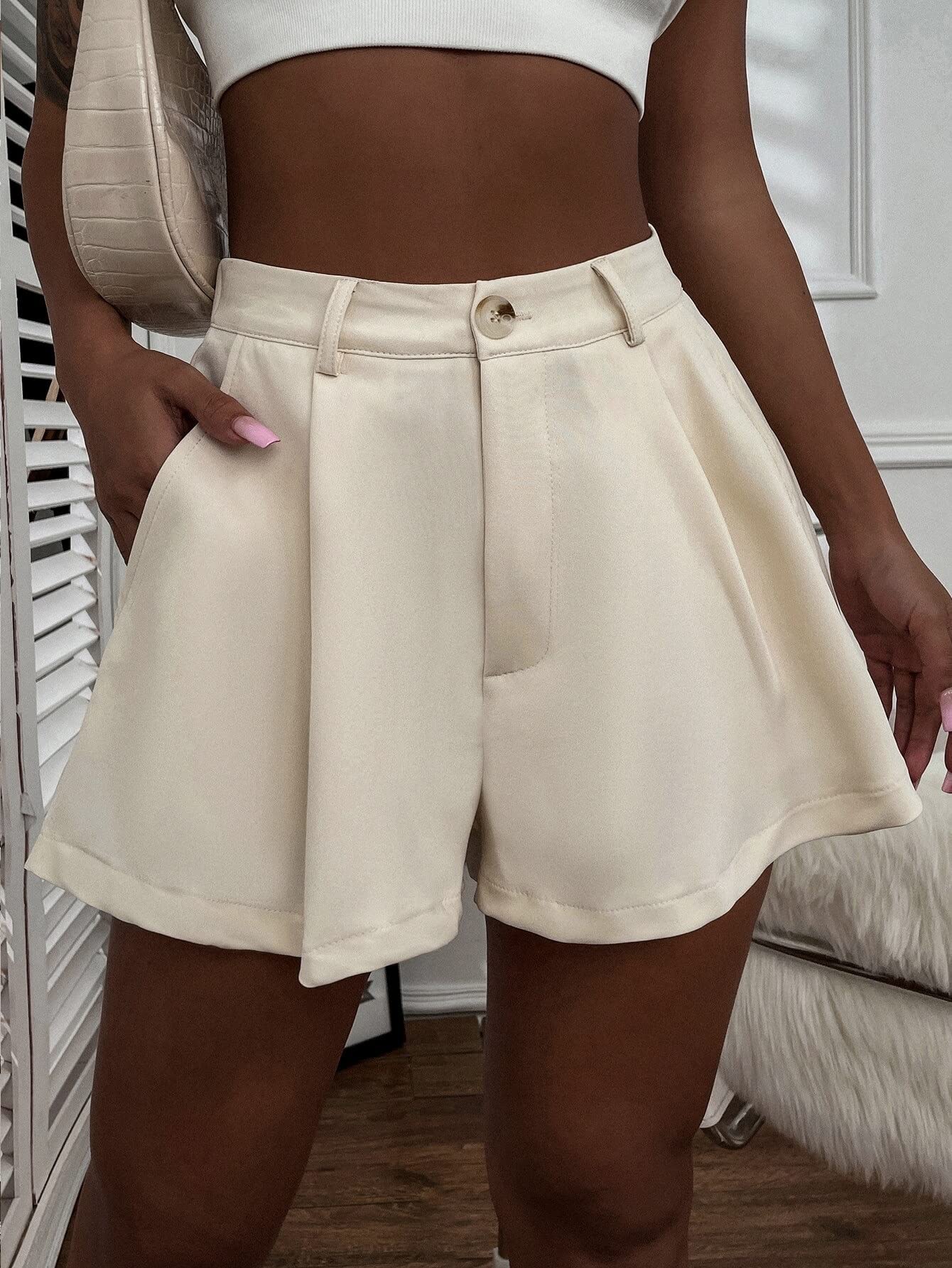 HAOSHU Women's Solid Pleated Wide Leg Shorts - Comfortable High Waist Summer Casual Shorts for Beach, Travel & Everyday Wear