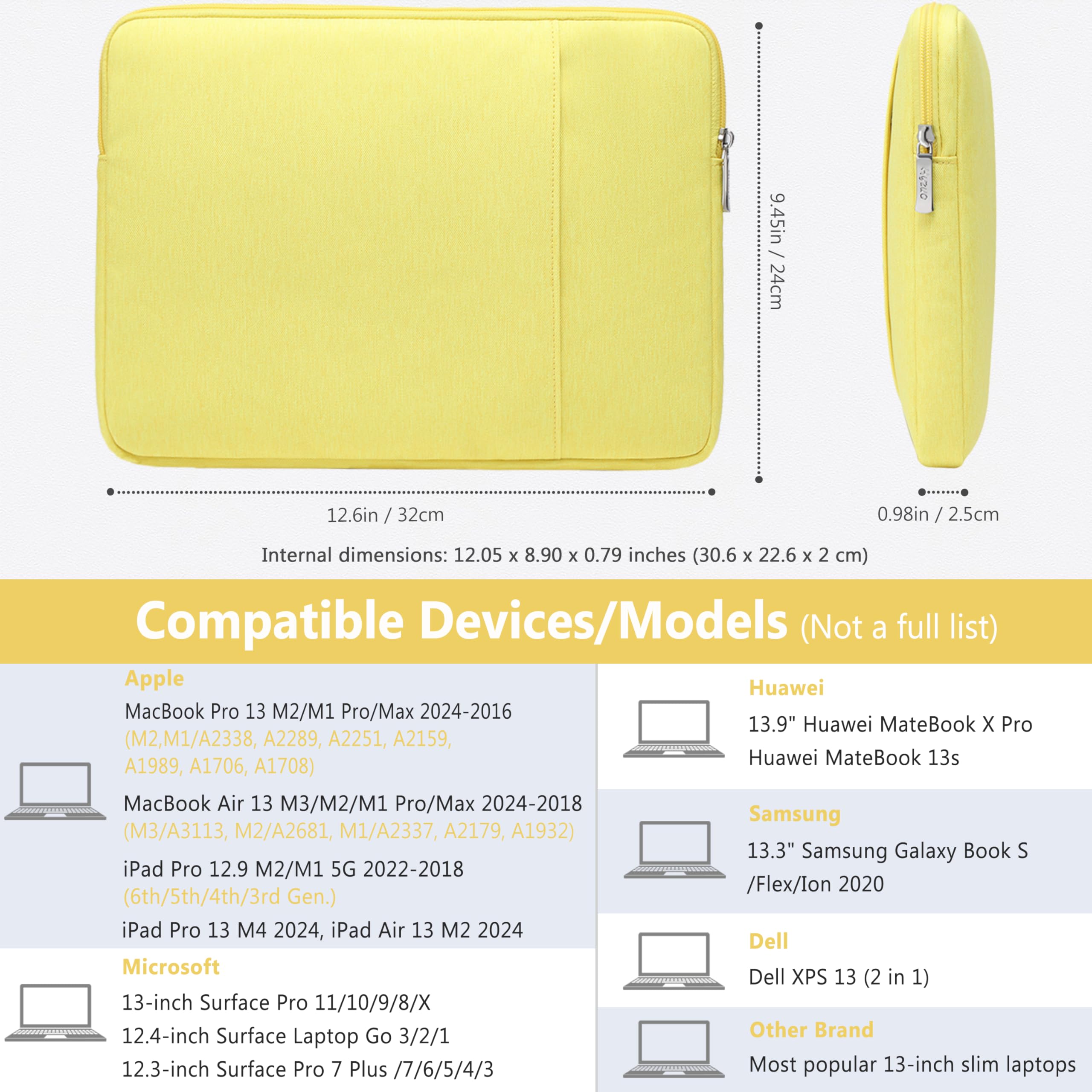 HYZUO 13 Inch Laptop Sleeve Bag Set for MacBook Air 13 M3/M2/M1 A3113 2024-2018 & MacBook Pro 13 M2/M1 Pro/Max A2686 2024-2016 | Compatible with Dell XPS 13, Microsoft Surface Pro 11-3 (12.3