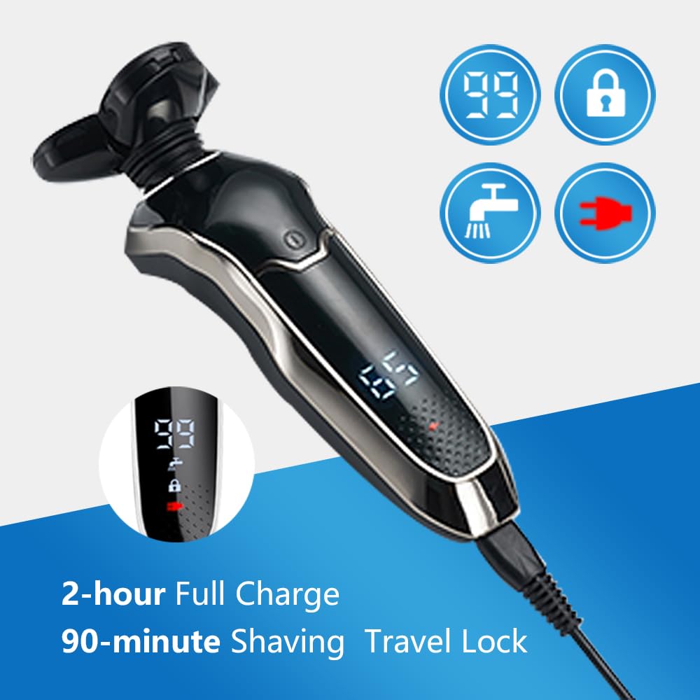 Premium Men's Electric Razor - Rechargeable Cordless Rotary Shaver with Sideburn & Nose Hair Trimmer, Waterproof Wet/Dry Shaving - Perfect for Travel, Home & Gym Use