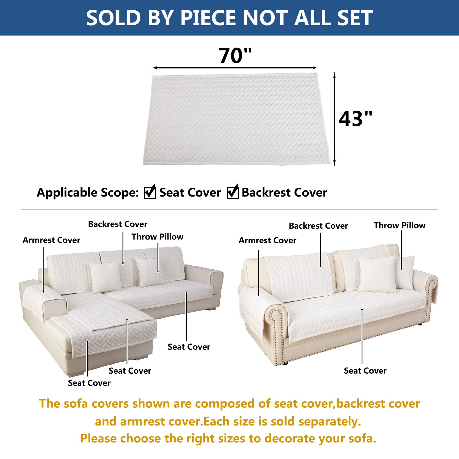 Eismodra 3-Cushion Couch Cover - Anti-Slip Sectional Sofa Slipcover for Pets & Kids - Fits L-Shaped Loveseat & Recliner (43