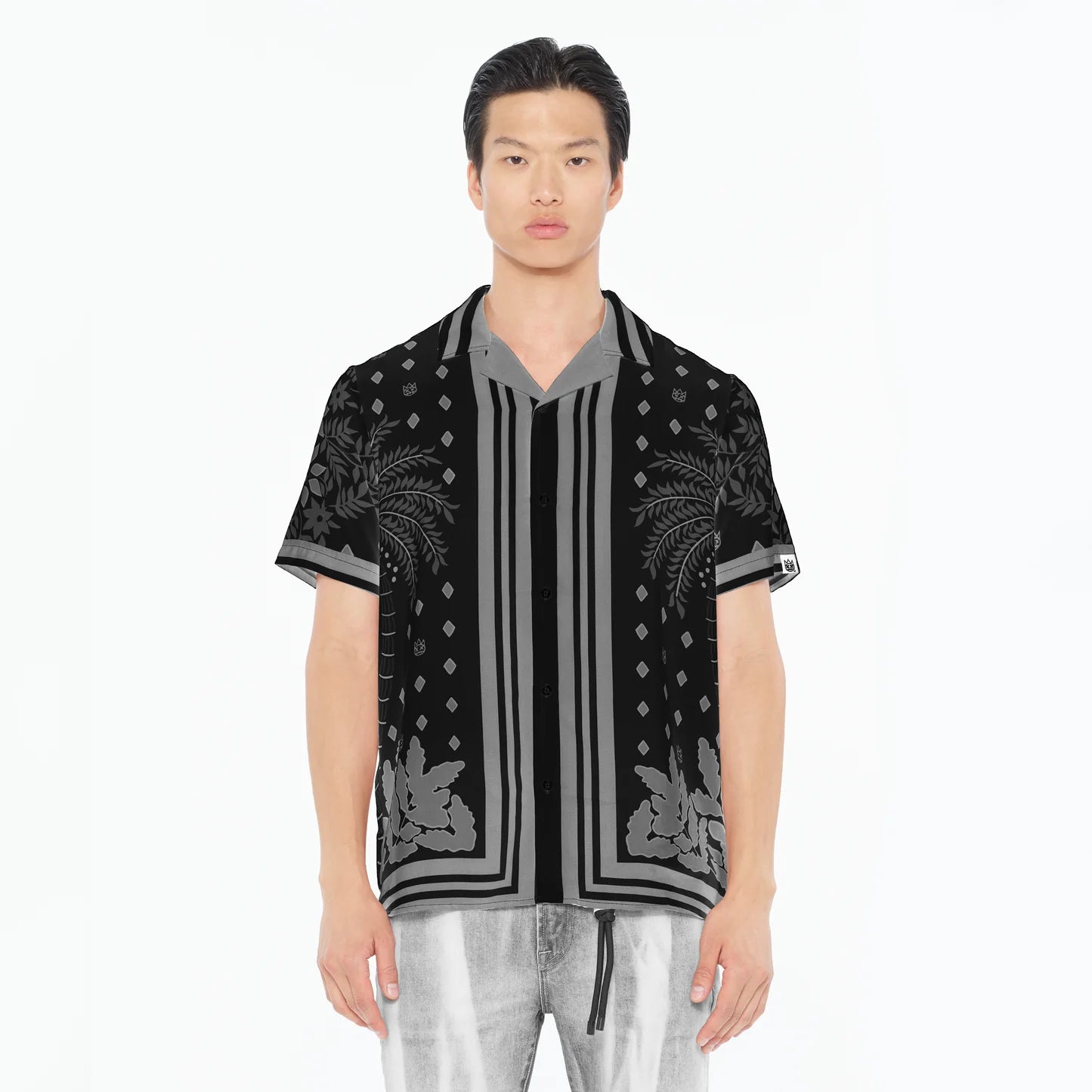 CULT OF INDIVIDUALITY Black Cuban Woven Shirt - Retro Style Men's Guayabera Shirt for Summer Beach Vacation & Casual Outings
