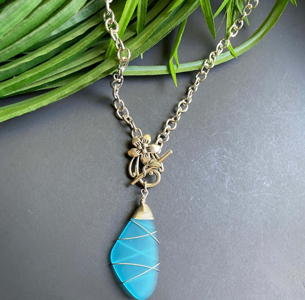 Handmade Frosted Glass Blue Pendant Necklace - Elegant Bohemian Jewelry for Women | Perfect for Weddings, Parties & Everyday Wear