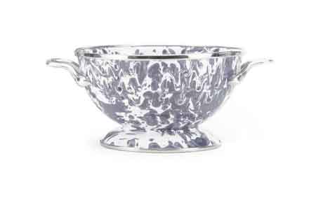 Gray Swirl Enamelware 3 Quart Colander - Sturdy Stainless Steel Pasta Strainer with Vintage Design - Perfect for Draining Pasta, Washing Vegetables & Fruit in Kitchen