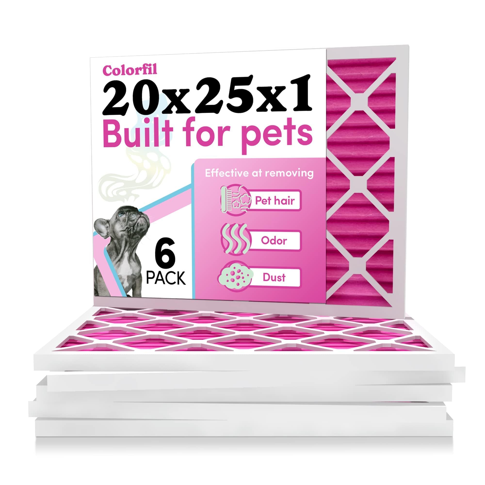 20x25x1 MERV 8 Air Filter for Furnace & AC - Pet Hair & Dust Reduction | Color-Changing Odor Eliminator for Cats & Dogs | Exact Size 19.5