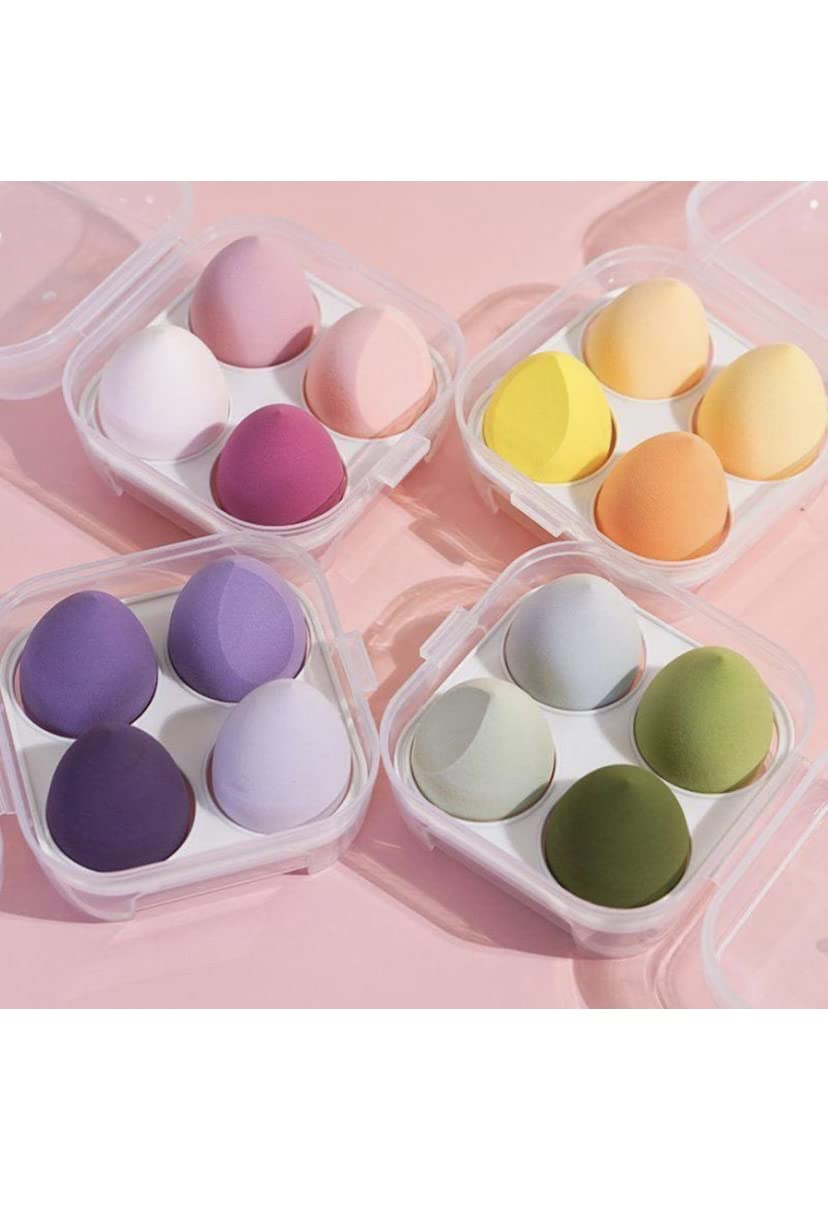 Feelhigh Cosmetics Makeup Blender Sponge Set - 4 Pack with Storage Box for Flawless Foundation & Concealer Application - Perfect for Travel & Everyday Makeup