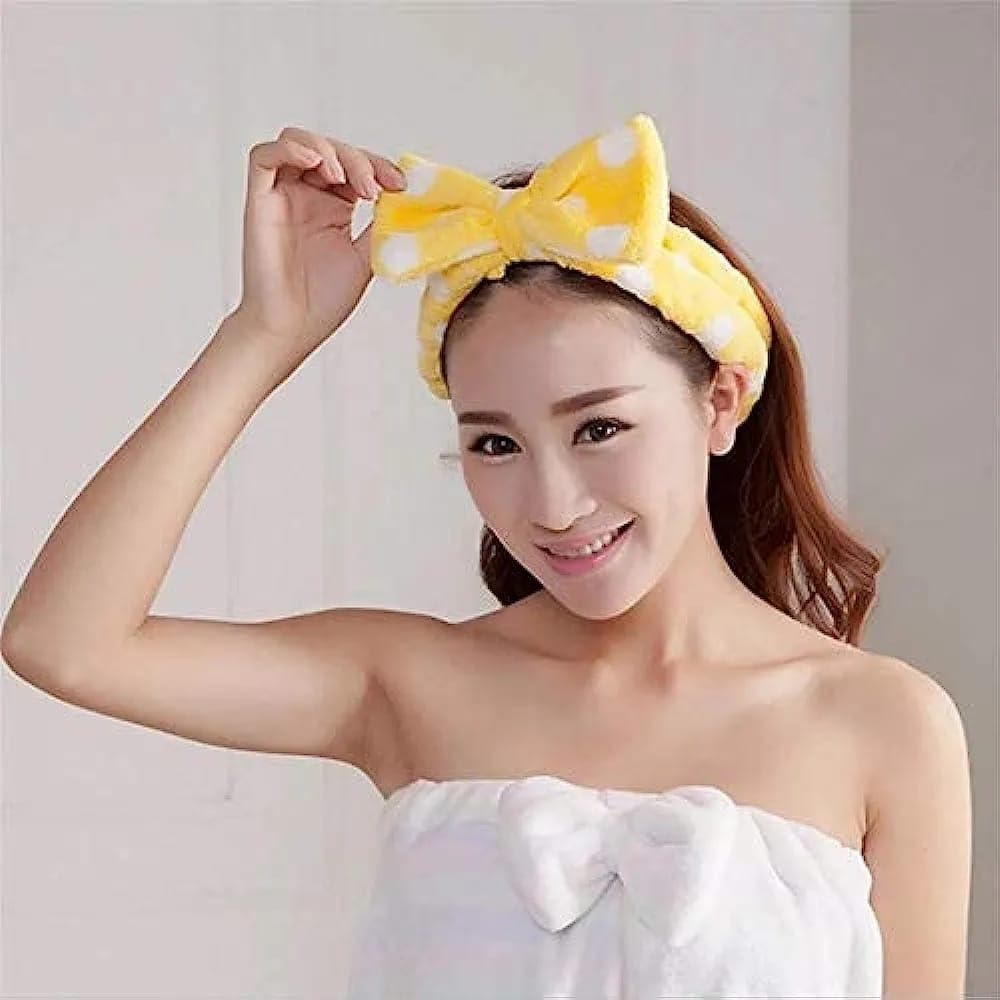 Cute Bowknot Velvet Elastic Headband for Women & Girls - Soft Coral Fleece Spa & Shower Headband for Face Washing, Makeup Removal, and Skincare - Pack of 1 (Design 5) - Perfect for Home Spa, Beauty Routine, and Relaxation