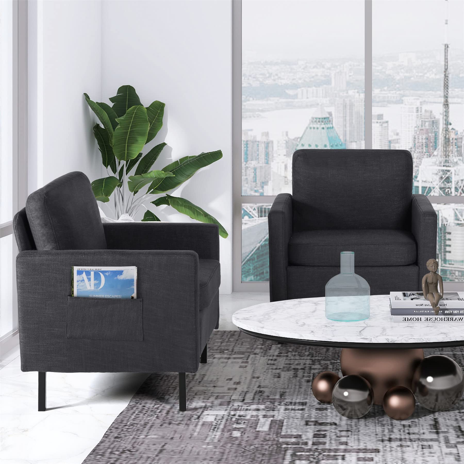 STHOUYN 2-Piece Fabric Accent Chair Set - Small Space Living Room, Bedroom & Office Armchair - Comfy Reading Chair for Adults - Dark Grey (Set of 2) - Perfect for Apartments, Dorms & Cozy Corners