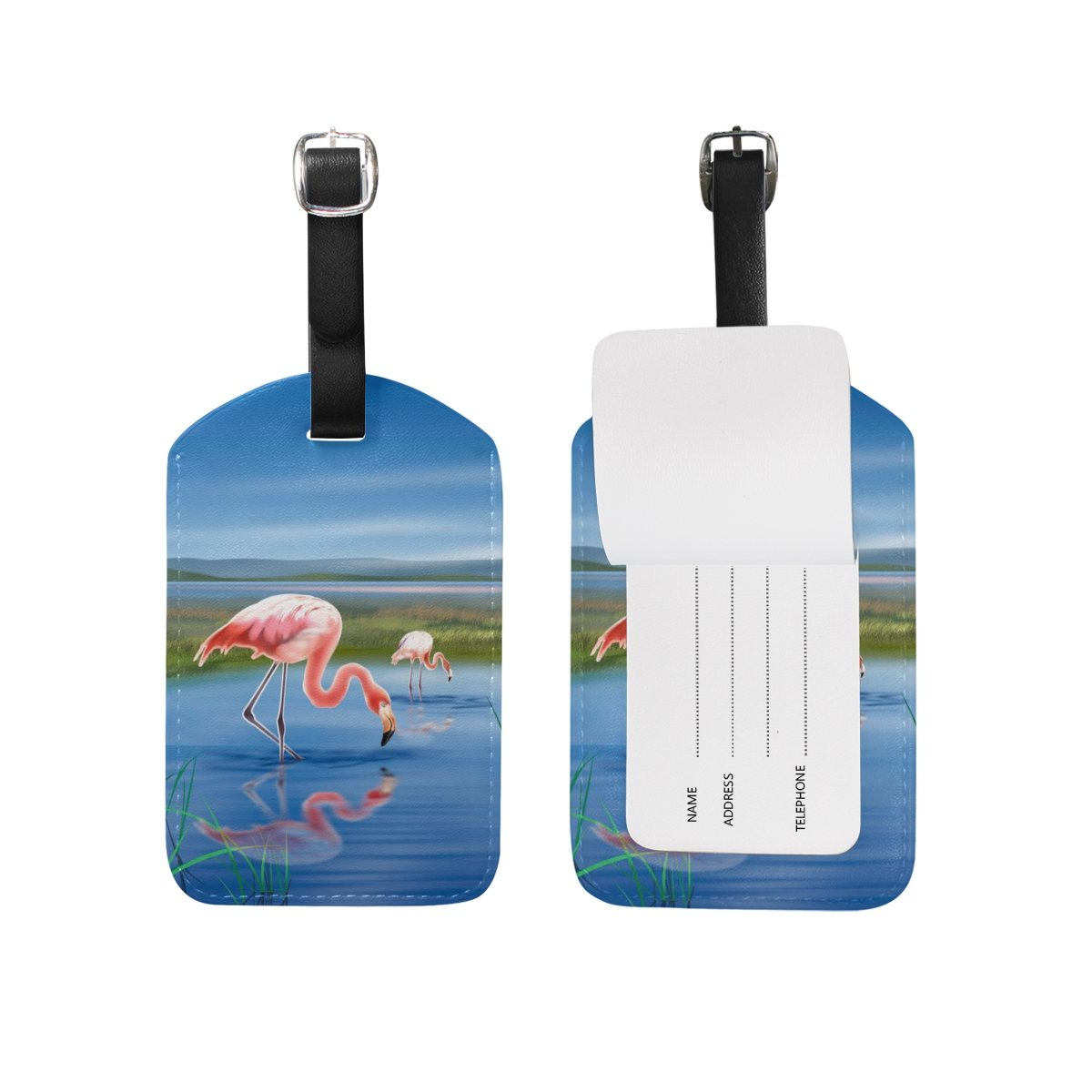 JSTEL Flamingo Luggage Tags - Waterproof Suitcase ID Labels with Privacy Cover for Travel - Perfect for Airports, Cruises & Vacation Identification