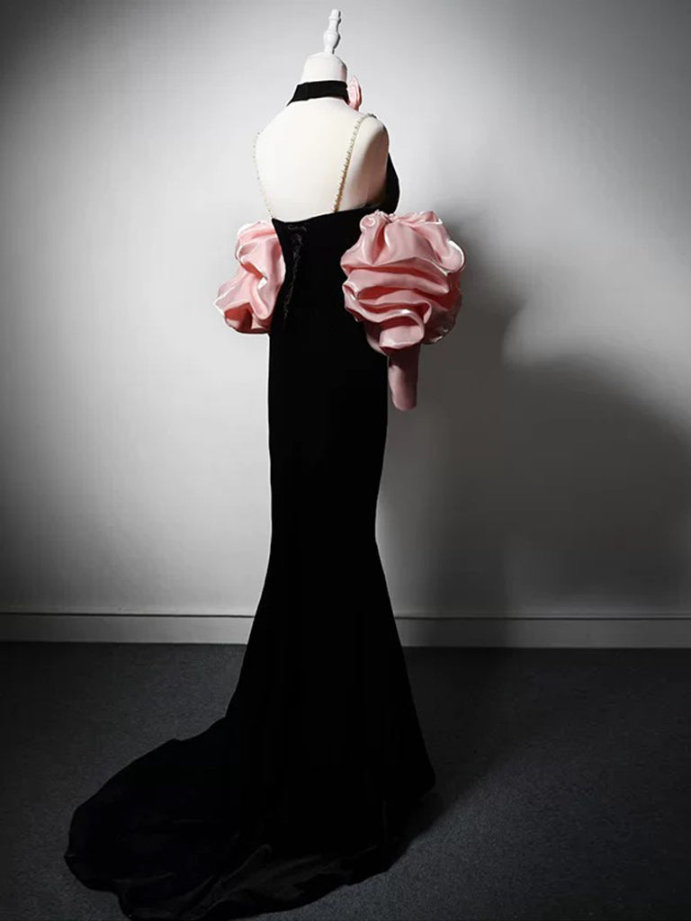 Elegant Black Velvet Mermaid V-Neck Long Prom Dress for Women - Perfect for Evening Parties, Homecoming, and Formal Events