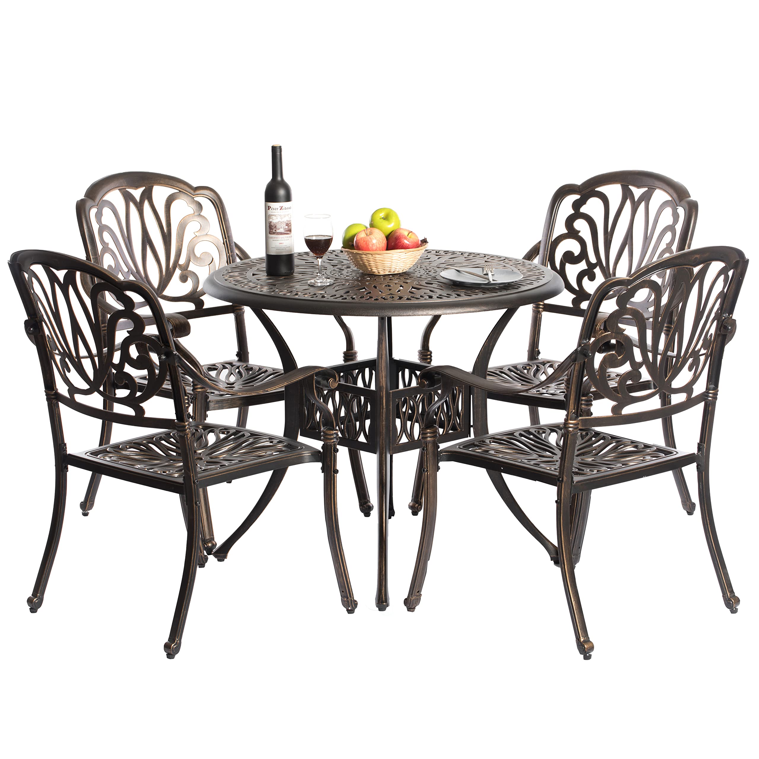 Gardenised Patio Bistro Chairs Set of 2 - Indoor Outdoor Dining Chairs with Armrests, Bronze Cast Aluminum - Perfect for Backyard, Garden, Balcony & Restaurant Seating