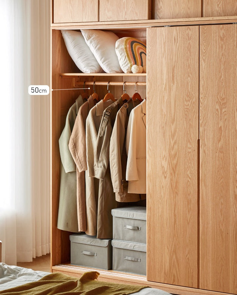 Solid Oak Wood Sliding Door Wardrobe - Durable & Stylish Closet Storage for Bedroom, Living Room, and Office Organization