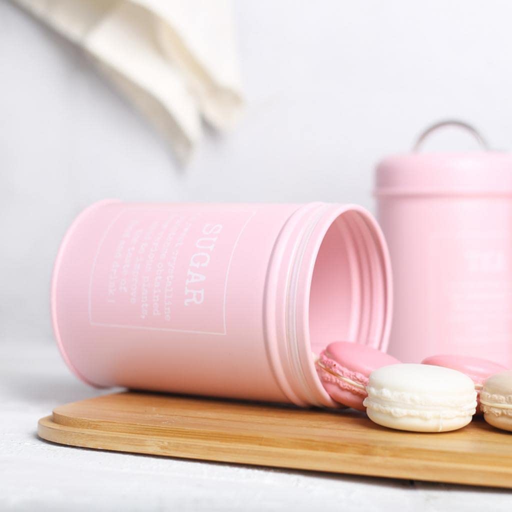 Homyl 3-Piece Airtight Metal Sugar Storage Containers - Pink Kitchen Canisters for Flour, Coffee & Baking Supplies | Perfect for Pantry Organization & Countertop Decor
