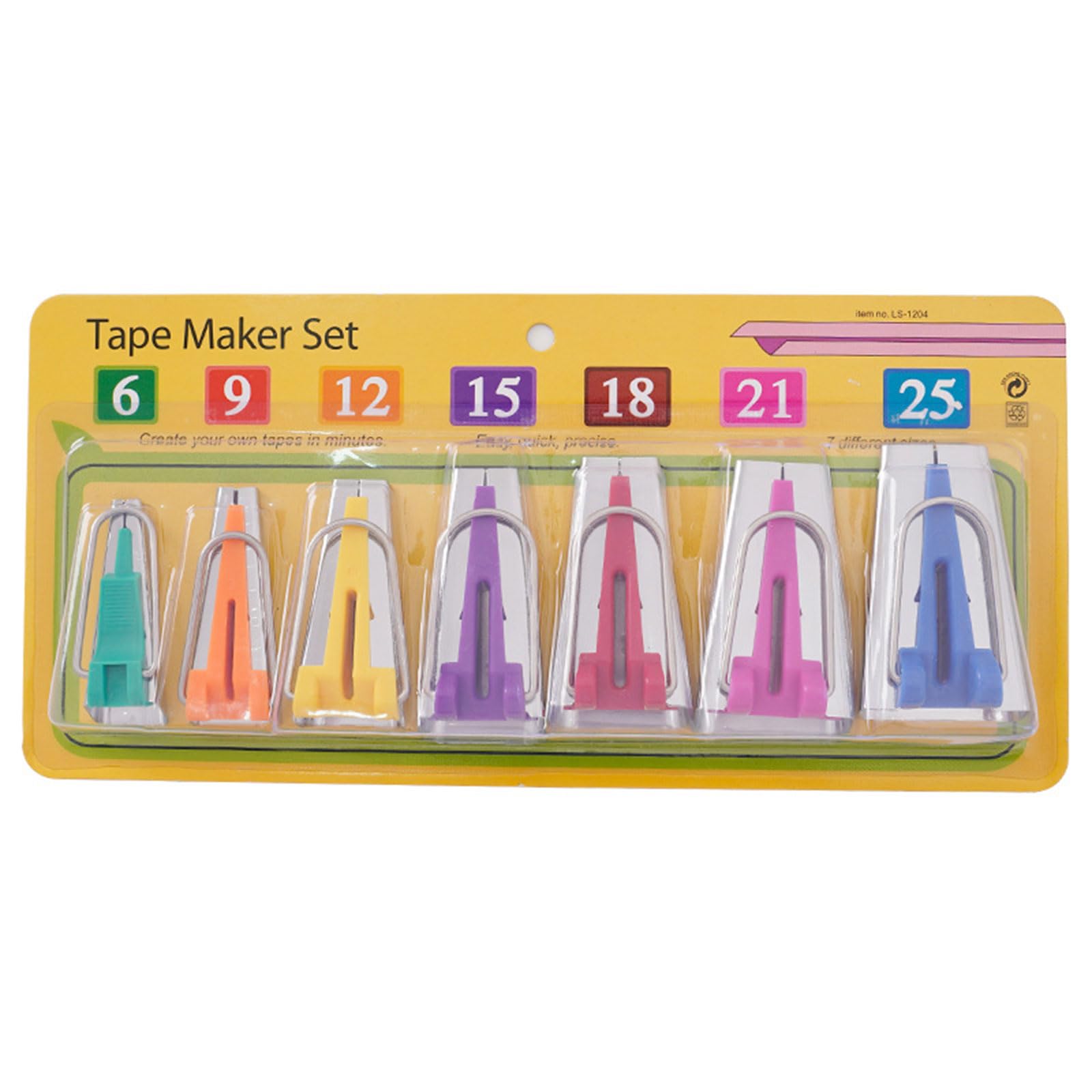 Premium Fabric Bias Tape Maker Tool Set - 6mm, 9mm, 12mm, 15mm, 18mm, 21mm, 25mm Widths for Sewing, Quilting & DIY Crafts - Perfect for Dressmaking, Hemming & Home Decor Projects