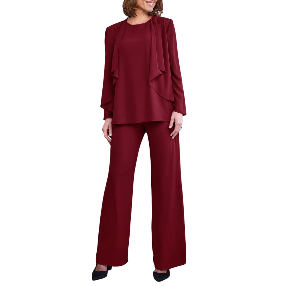 Zongqiven Women's 3-Piece Chiffon Pant Suit Set for Wedding Guest, Evening Party & Prom - Elegant Mother of the Bride Outfit for Special Occasions